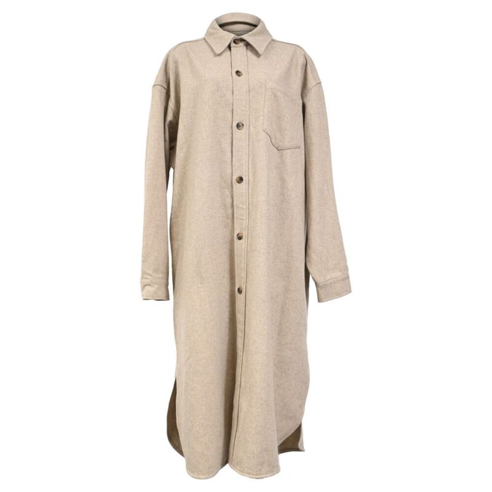 The Frankie Shop Buttoned Long Coat in Beige Wool